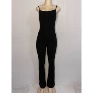 Qinsen Black Stretchy Spaghetti Strap Jumpsuit Small Minimal Scoop Back
